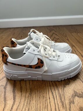 Nike Air Force 1s White Women’s Sneakers with Leopard Swoosh